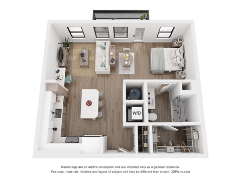 Floor plan for studio, 1 bath, 726 sqft